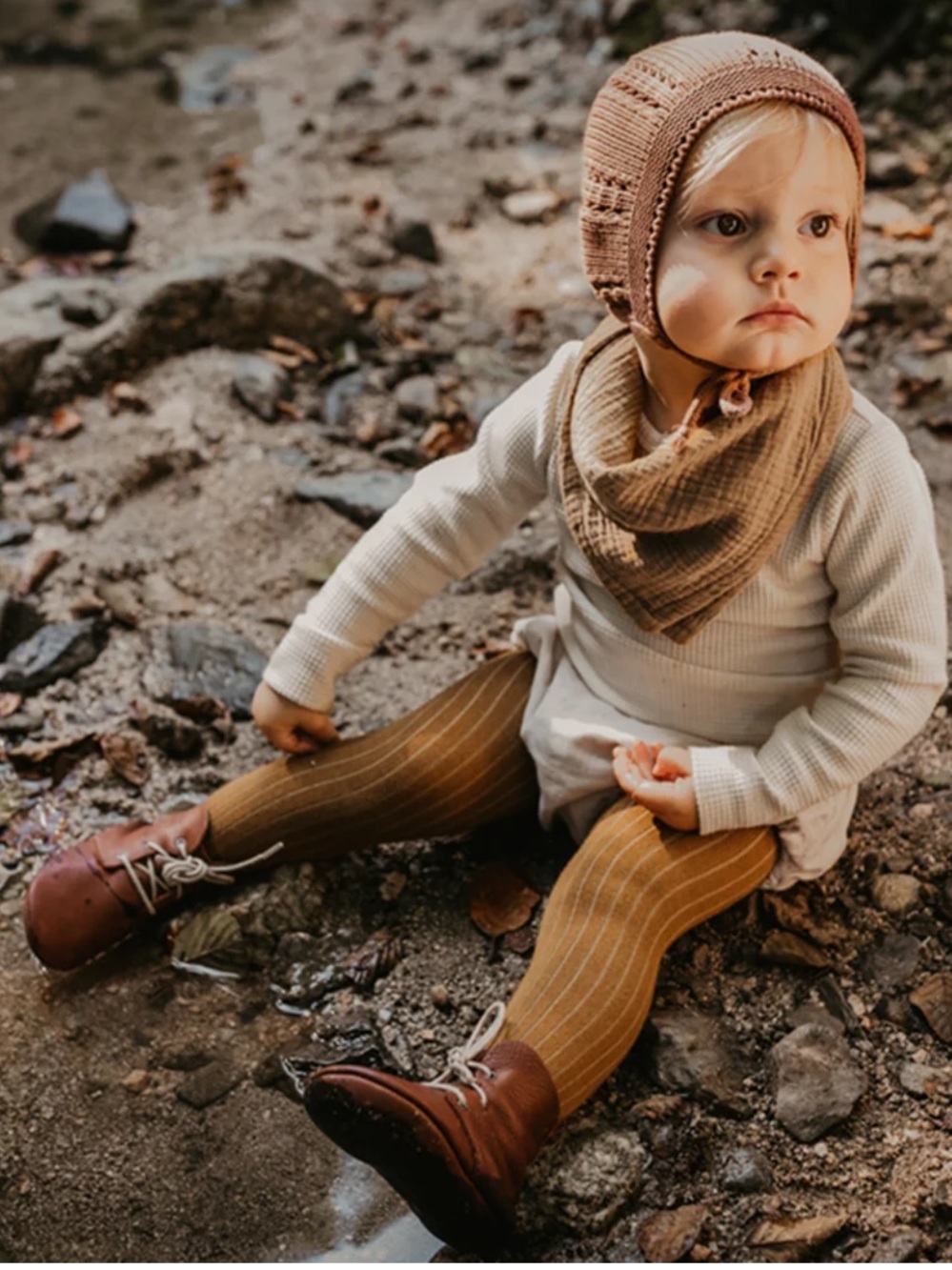 The Simple Folk Organic Cottage Cozy Ribbed Tights Ochre Vintage Charm 12 -24 M